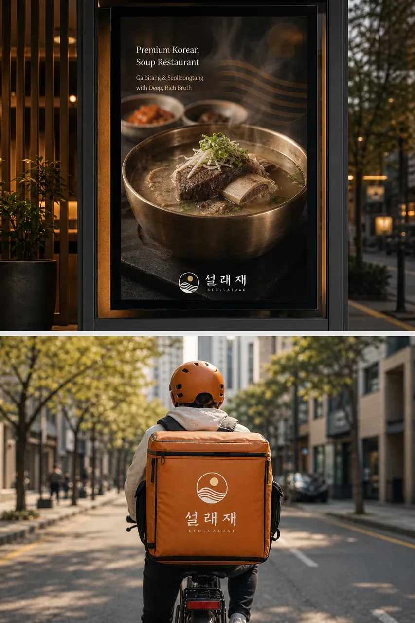 음식점·외식 로고 디자인 — 전통 국물의 깊이와 모던한 품격을 담은 한식 음식점 로고 브랜드 시스템