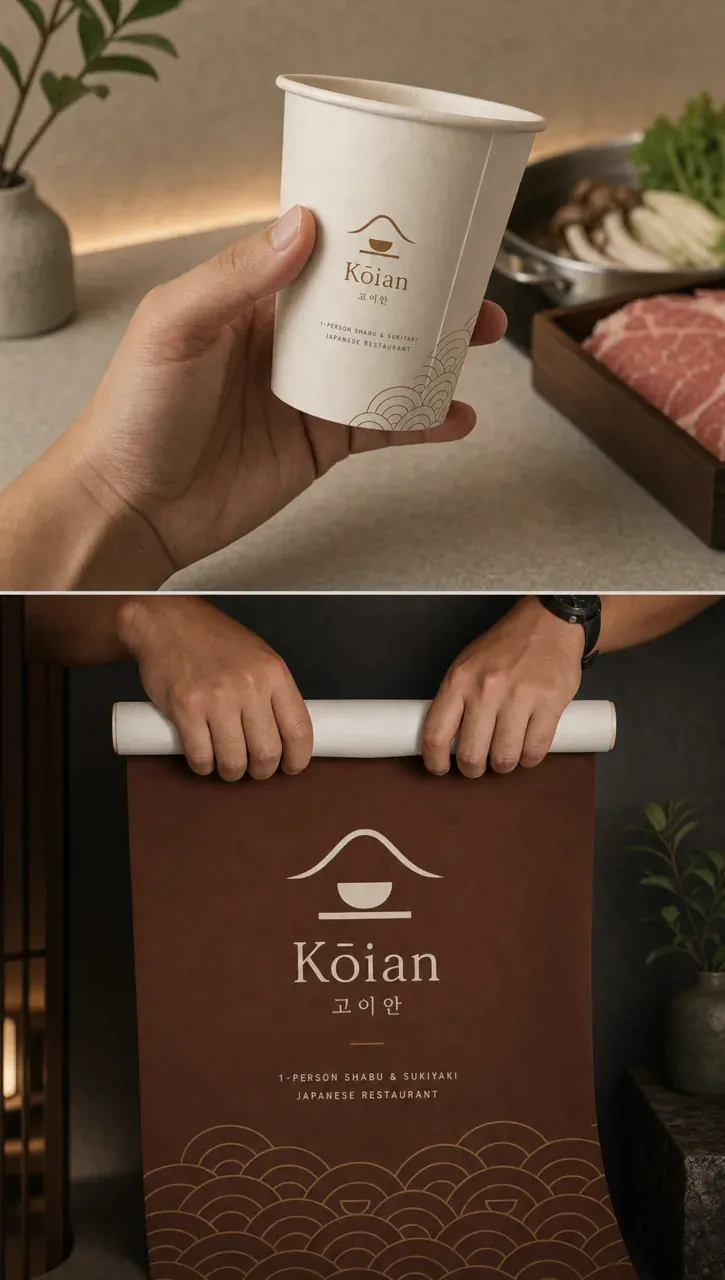 음식점·외식 로고 디자인 — 정통과 현대가 만난 다언어 미니멀 음식점 로고 브랜드 시스템