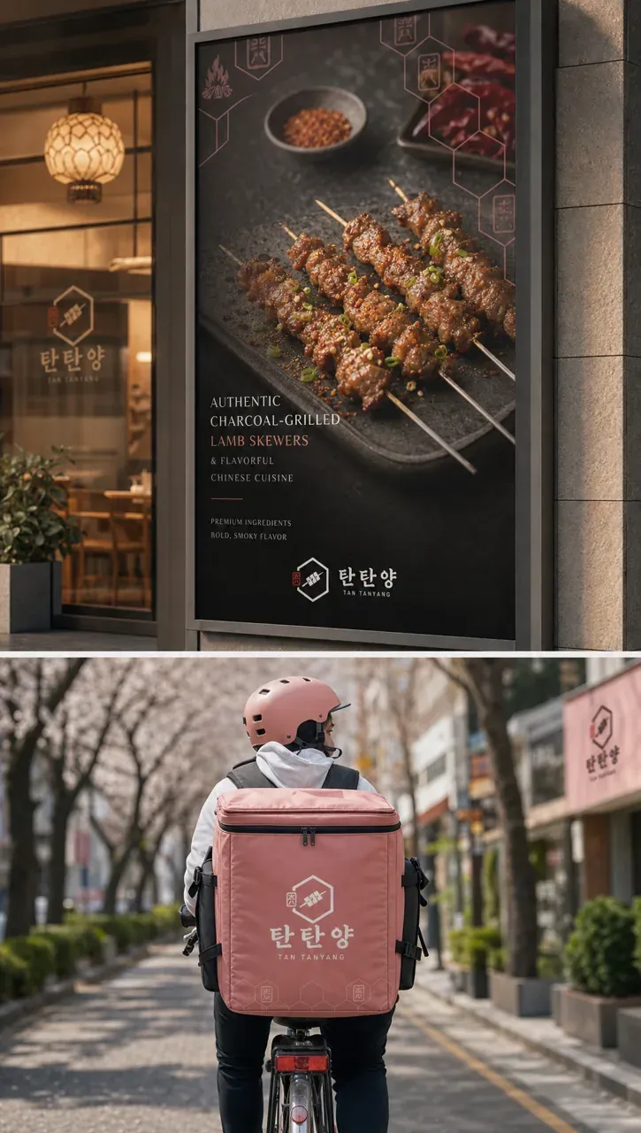음식점·외식 로고 디자인 — 양꼬치의 전문성 모던함으로 재해석 음식점 로고 브랜드 시스템
