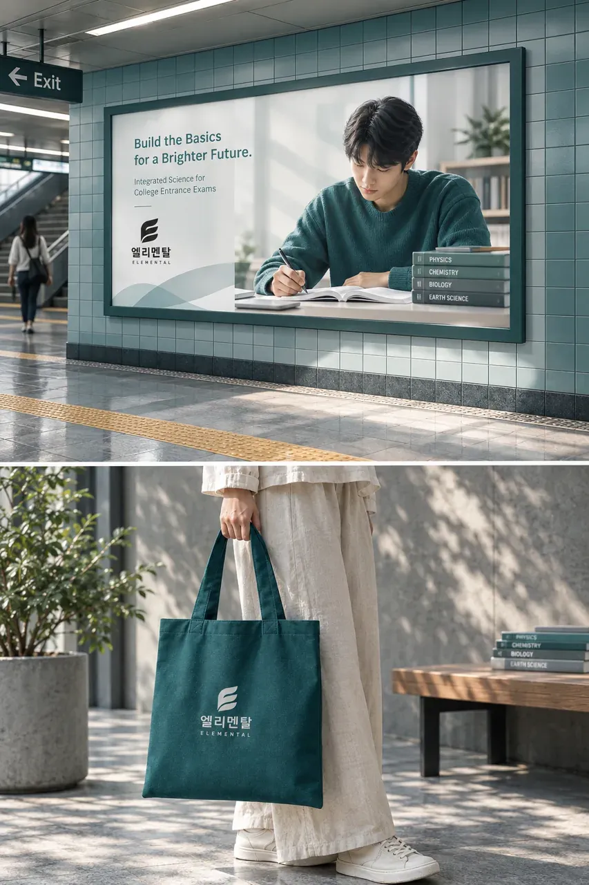 교육·학원 로고 디자인 — 과학의 기본 원소 학원 로고 브랜드 시스템