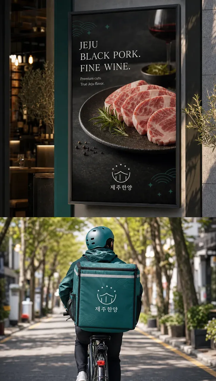 음식점·외식 로고 디자인 — 검은 미식의 정취 음식점 로고 브랜드 시스템