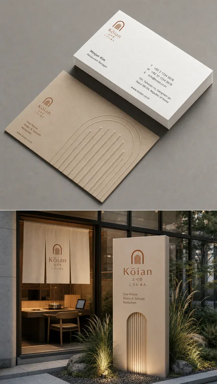 음식점·외식 로고 디자인 — 정제된 미니멀리즘의 샤브 정취 음식점 로고 브랜드 시스템
