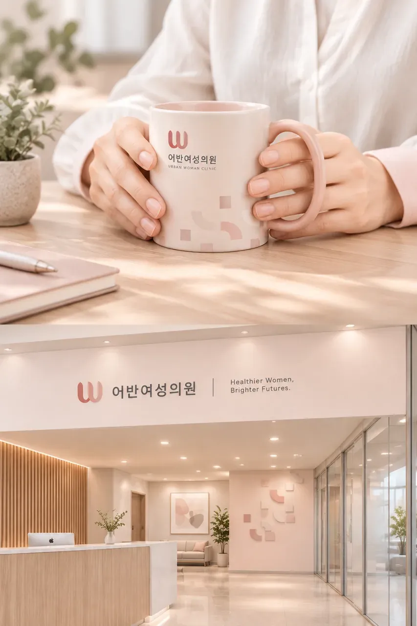 병원·의원 로고 디자인 — 절제된 신뢰 기하학적 웰니스 병원 로고 브랜드 시스템