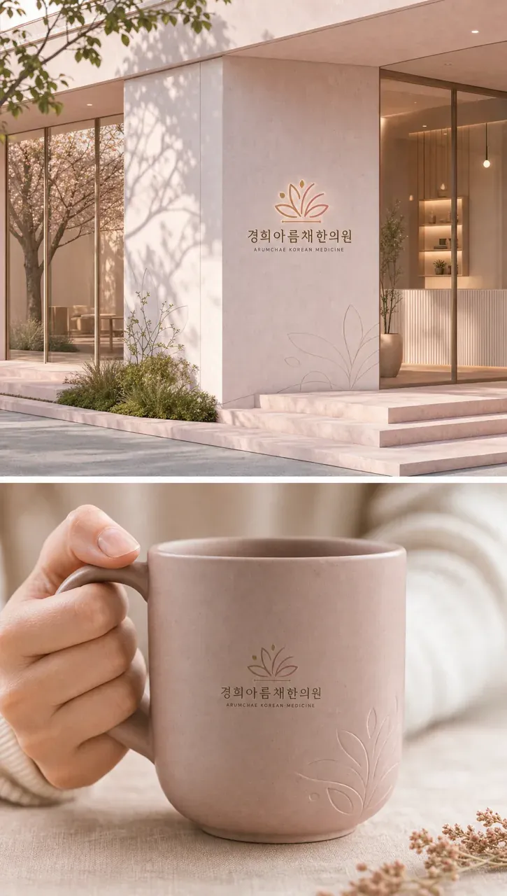 한의원·한방 로고 디자인 — 정제된 선이 그리는 치유와 아름다움 한의원 로고 브랜드 시스템