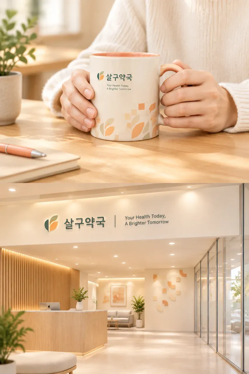 약국·제약 로고 디자인 — 모던함 속의 따뜻한 신뢰 약국 로고 브랜드 시스템