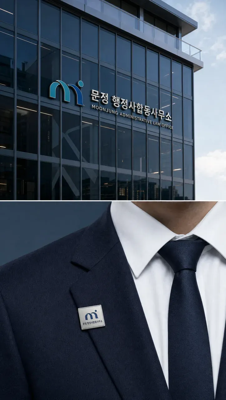 법률·세무·특허 로고 디자인 — 문정 행정사 신뢰와 정도의 기하 법률사무소 로고 브랜드 시스템
