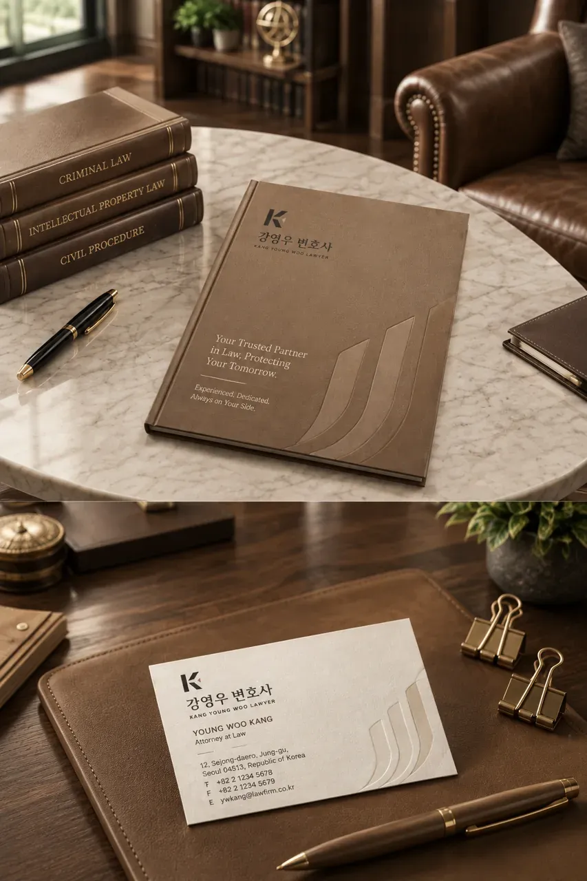 법률·세무·특허 로고 디자인 — 명함 신뢰의 구조 법률사무소 로고 브랜드 시스템