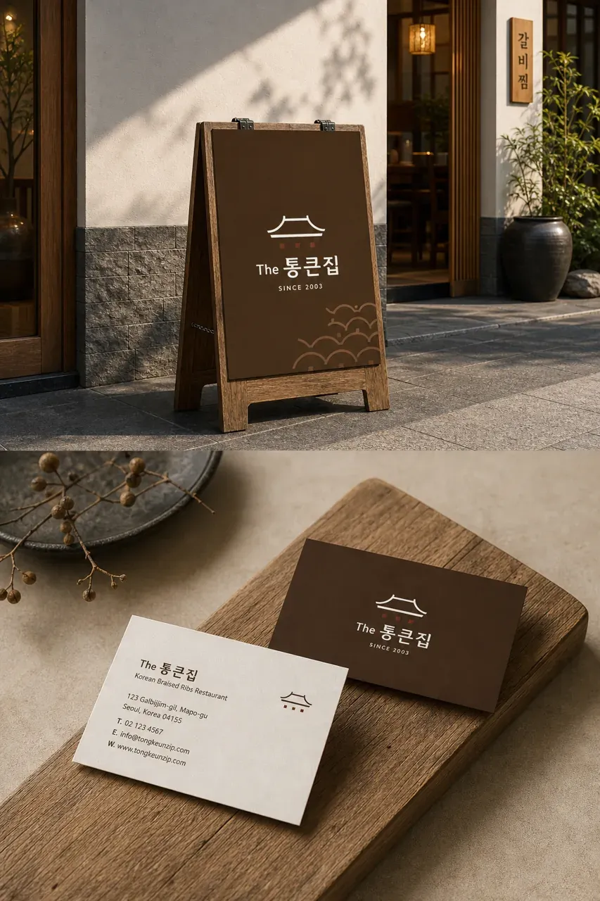 음식점·외식 로고 디자인 — 선형 미학으로 표현한 의 품격 음식점 로고 브랜드 시스템