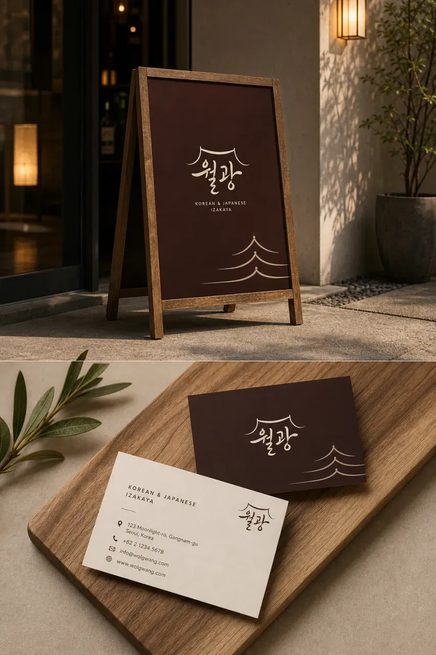그 외 로고 디자인 — 밤하늘 달빛을 담은 캘리그라피 로고타입 브랜드 로고 브랜드 시스템