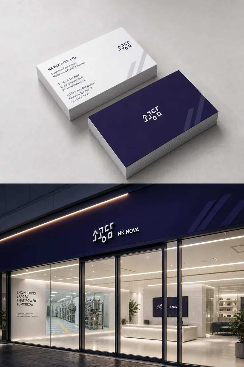 건설·인테리어 로고 디자인 — 모던하고 세련된 조합형 건설·인테리어 기업 로고 브랜드 시스템