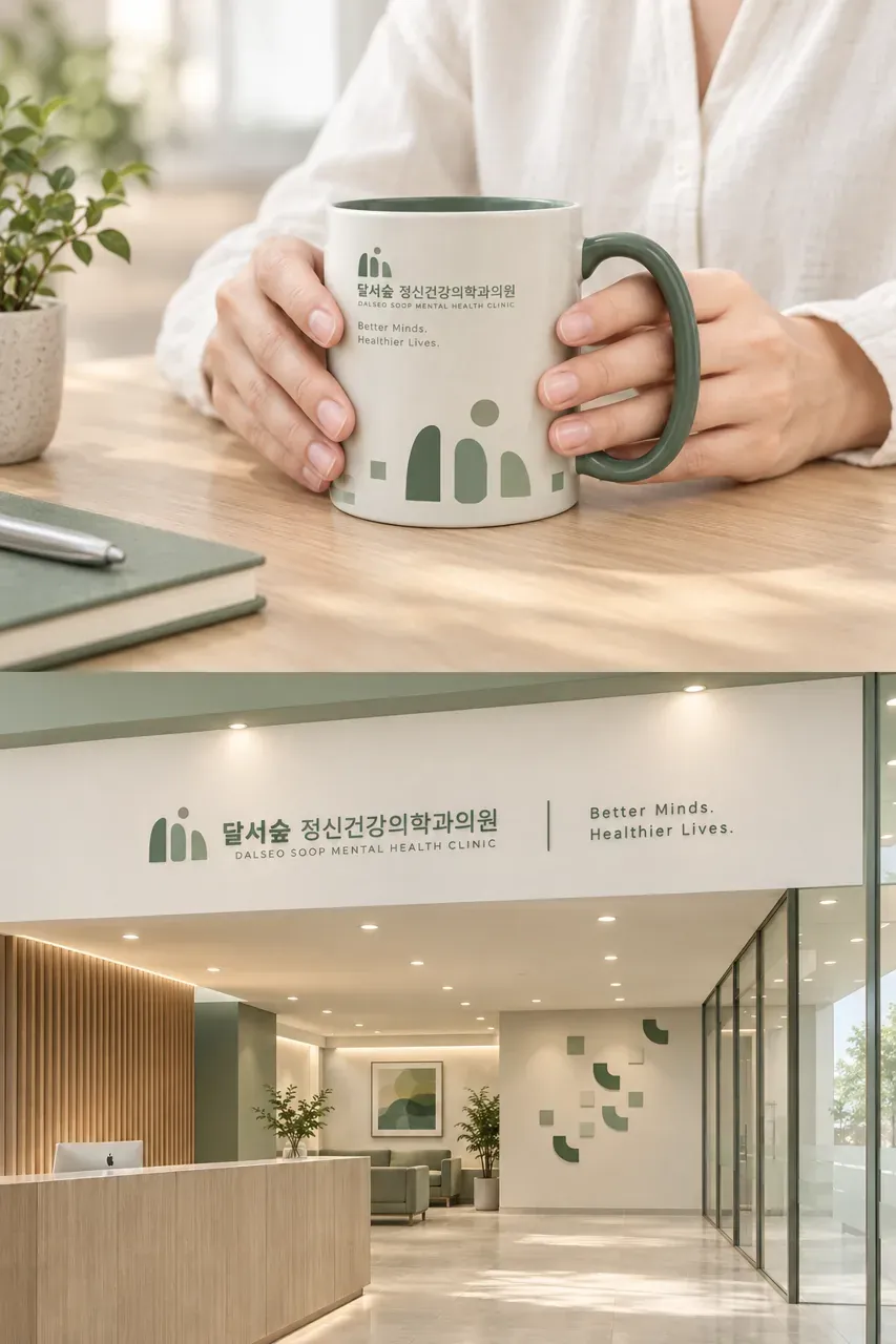 병원·의원 로고 디자인 — 초성의 기하학적 숲 병원 로고 브랜드 시스템