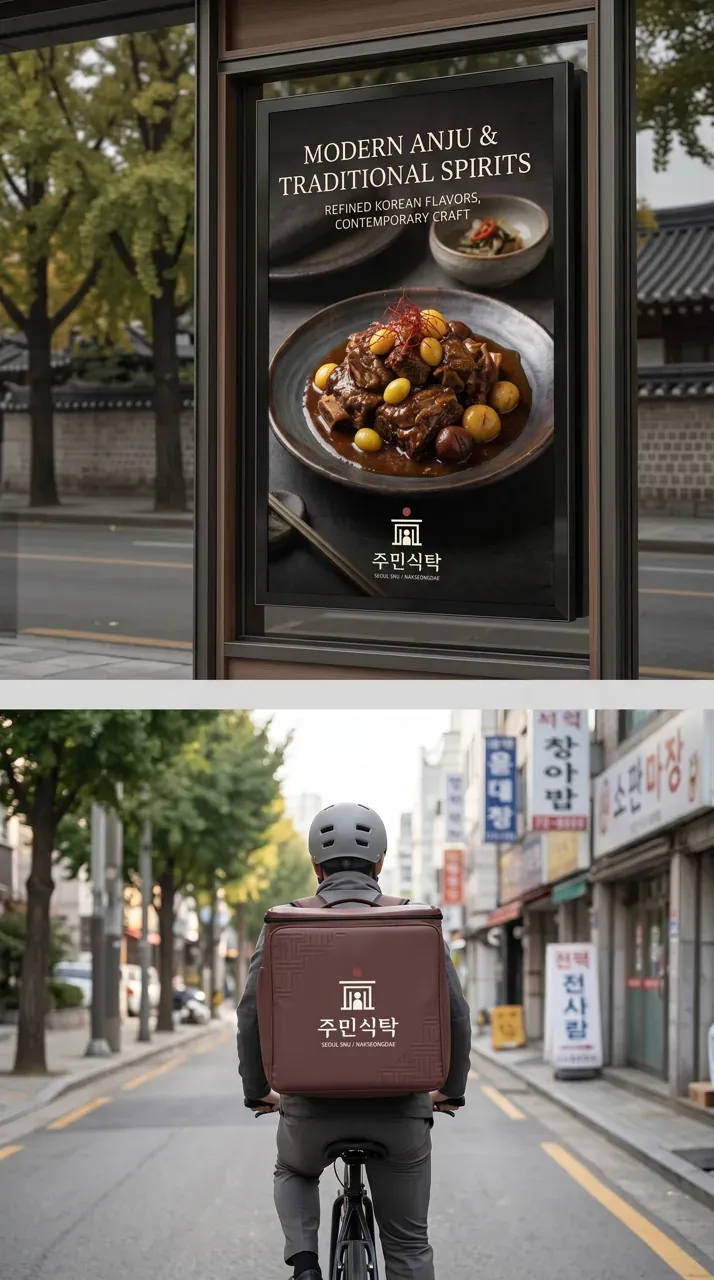 음식점·외식 로고 디자인 — 젊은 세대가 찾는 세련된 한식주점 음식점 로고 브랜드 시스템