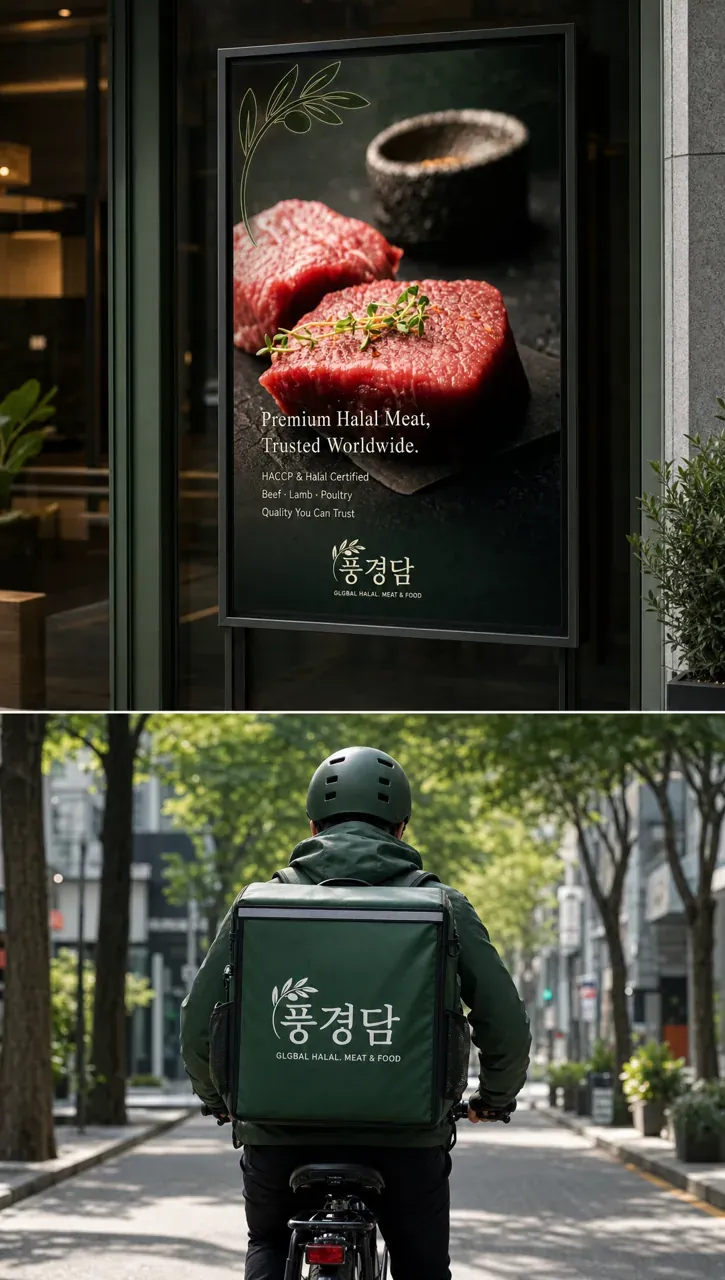 농식품·축산 로고 디자인 — 할랄 신뢰 글로벌 프리미엄 육류의 새 기준 농식품 브랜드 로고 브랜드 시스템