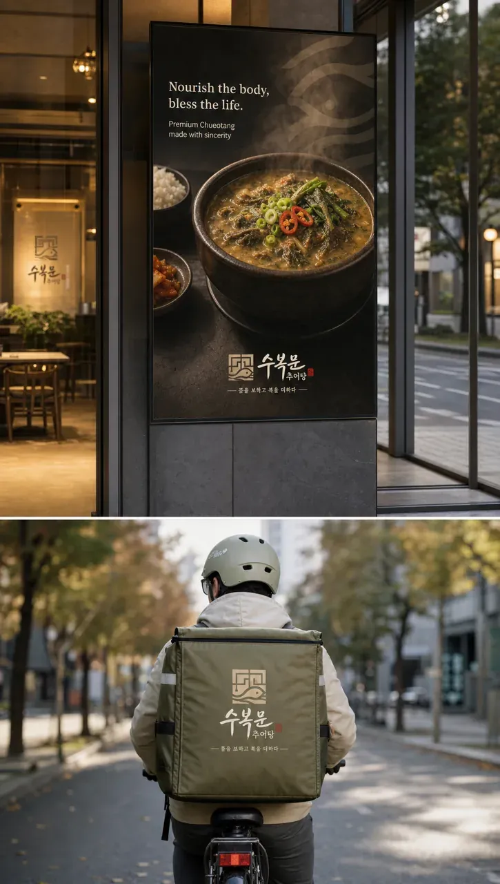 음식점·외식 로고 디자인 — 전통의 선으로 보양을 담다 음식점 로고 브랜드 시스템
