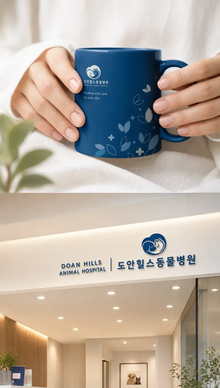 반려동물 로고 디자인 — 의 H 치유와 신뢰 반려동물 브랜드 로고 브랜드 시스템