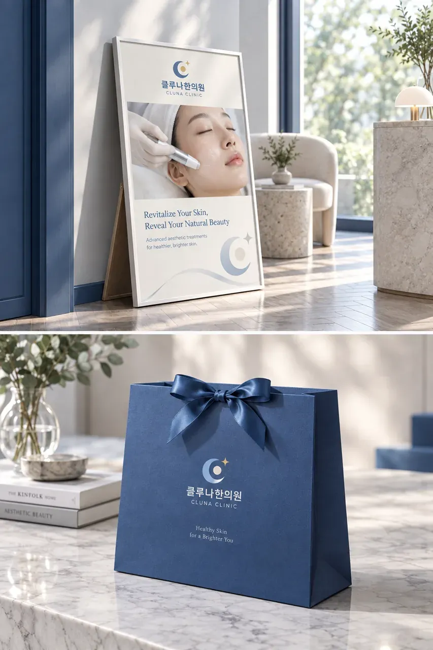 한의원·한방 로고 디자인 — 순수한 달빛의 투명함 한의원 로고 브랜드 시스템