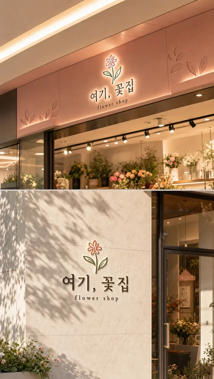 생활·서비스 로고 디자인 — 일상과 꽃의 따뜻한 만남 생활 서비스 브랜드 로고 브랜드 시스템