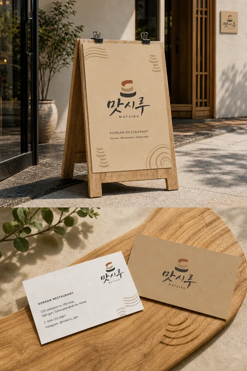 음식점·외식 로고 디자인 — 클래식한 조합형 음식점 로고 브랜드 시스템