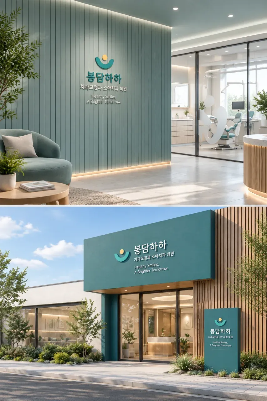 치과 로고 디자인 — 미소와 신뢰를 담은 기하학 심벌 치과 로고 브랜드 시스템