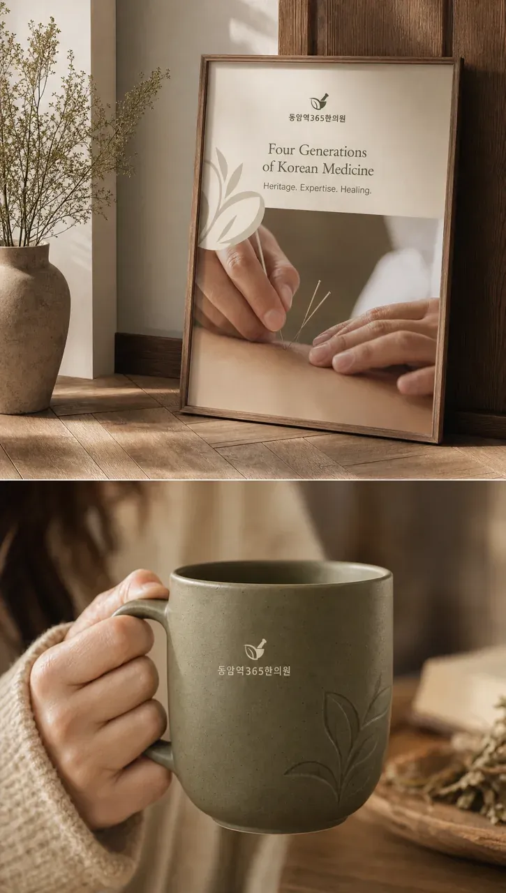 한의원·한방 로고 디자인 — 4대 의맥을 잇다 한의원 로고 브랜드 시스템