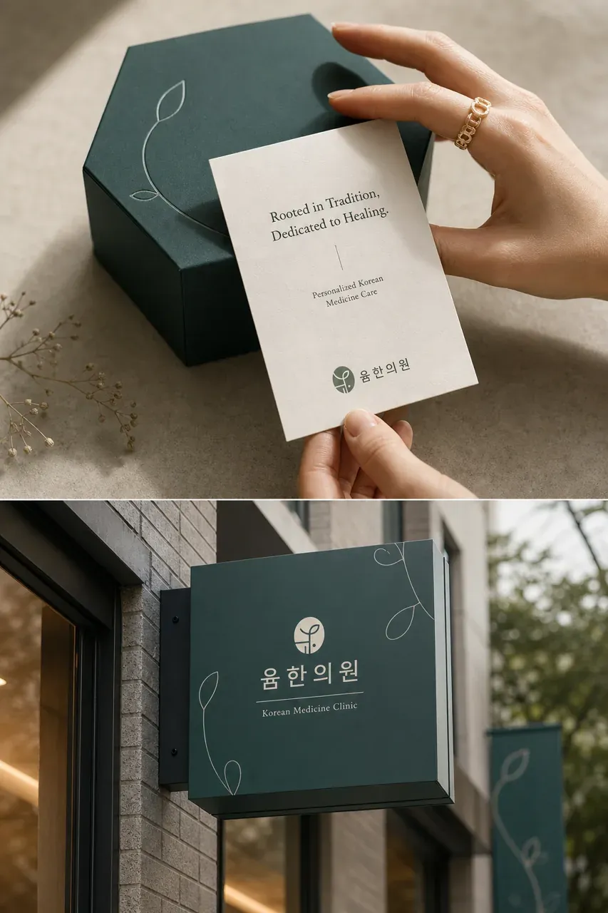 한의원·한방 로고 디자인 — 치유의 샘이 흐르는 현대적 한방 한의원 로고 브랜드 시스템